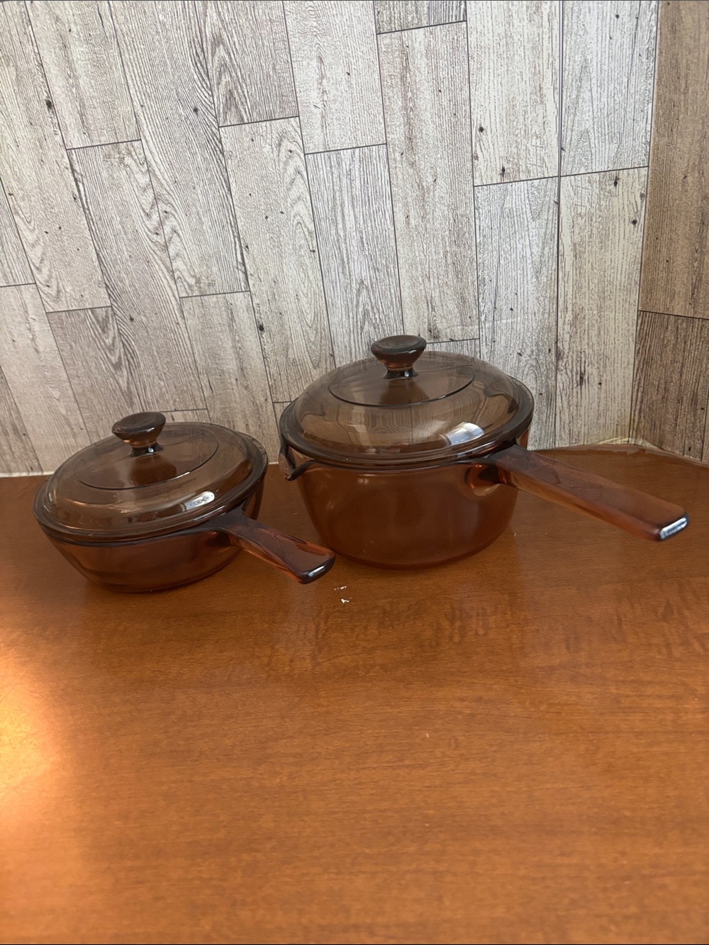 Pyrex vision Corning USA Brown Glass Saucepan Set with Lids - Home Kitchen